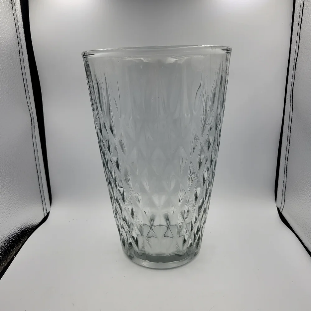 Large Clear Crystal Glass Diamond Pattern Vase